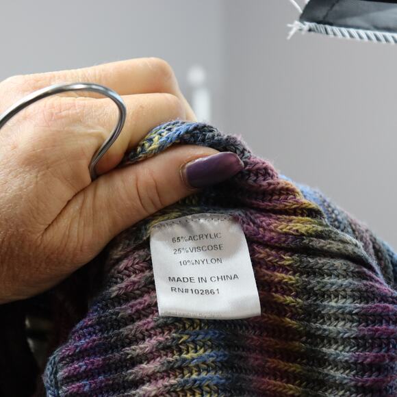 Paris Hues Multicolor Knit Poncho Sweater Women’s Size M Cowl Neck Boho Stripe - Picture 7 of 7